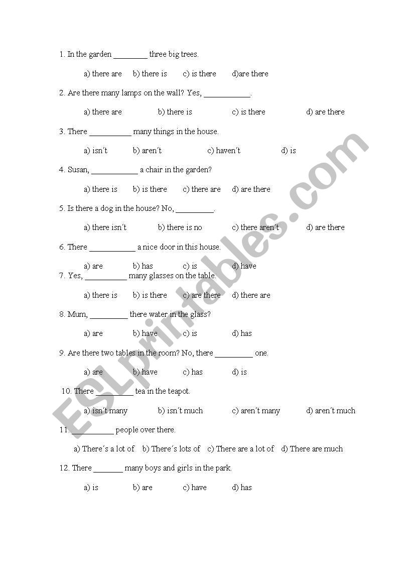Test There is/are worksheet
