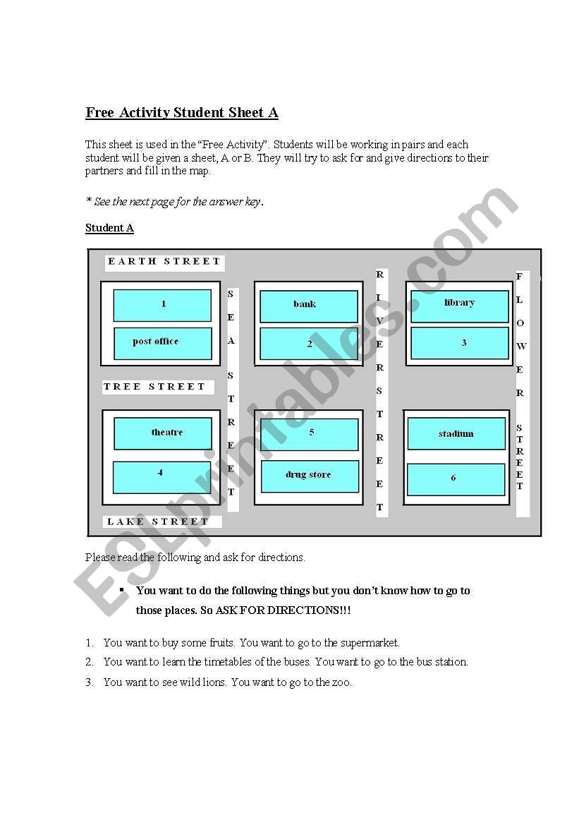 giving directions worksheet