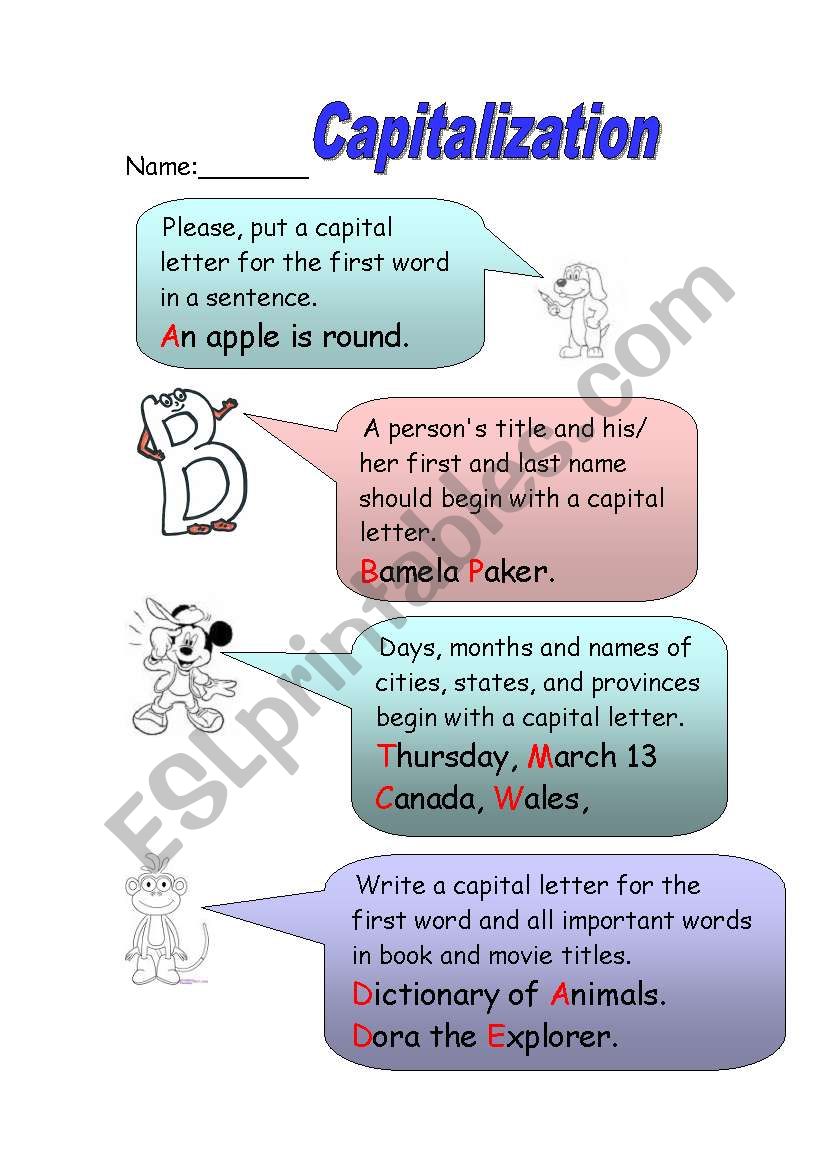 Capitalization worksheet