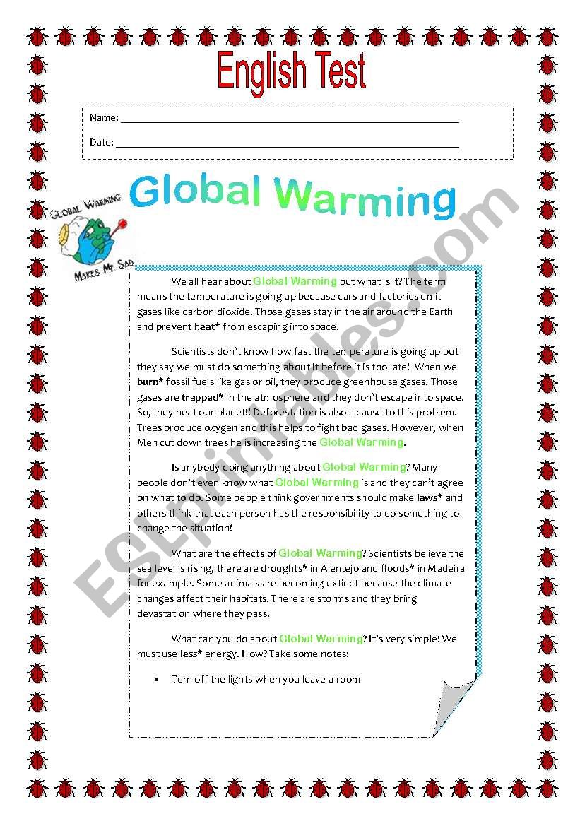 test on the environment worksheet