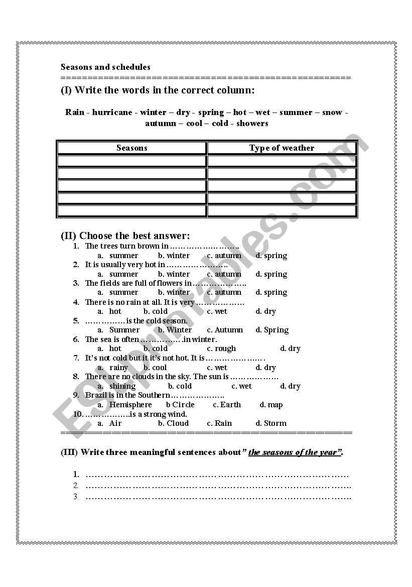 Exercise : Seasons and schedules