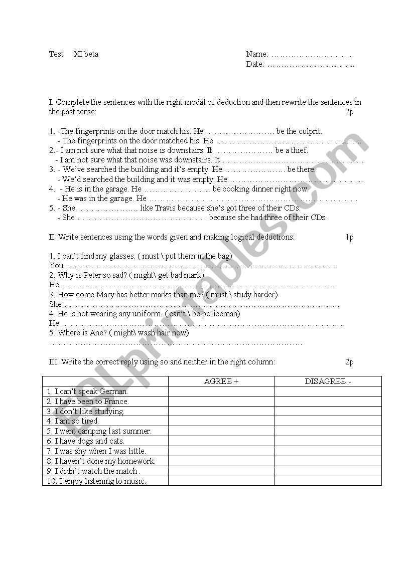 test worksheet