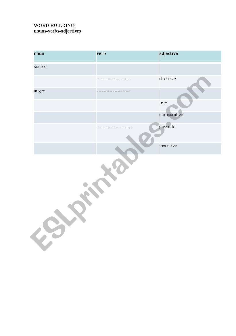 WORD BUILDING worksheet