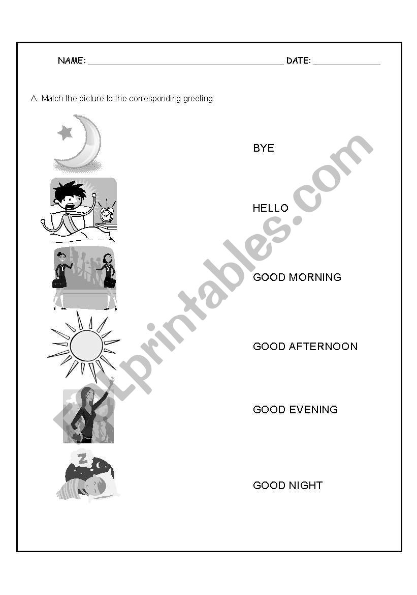 Greetings test worksheet