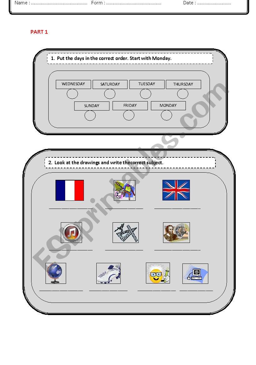 TEST  PART 1 worksheet