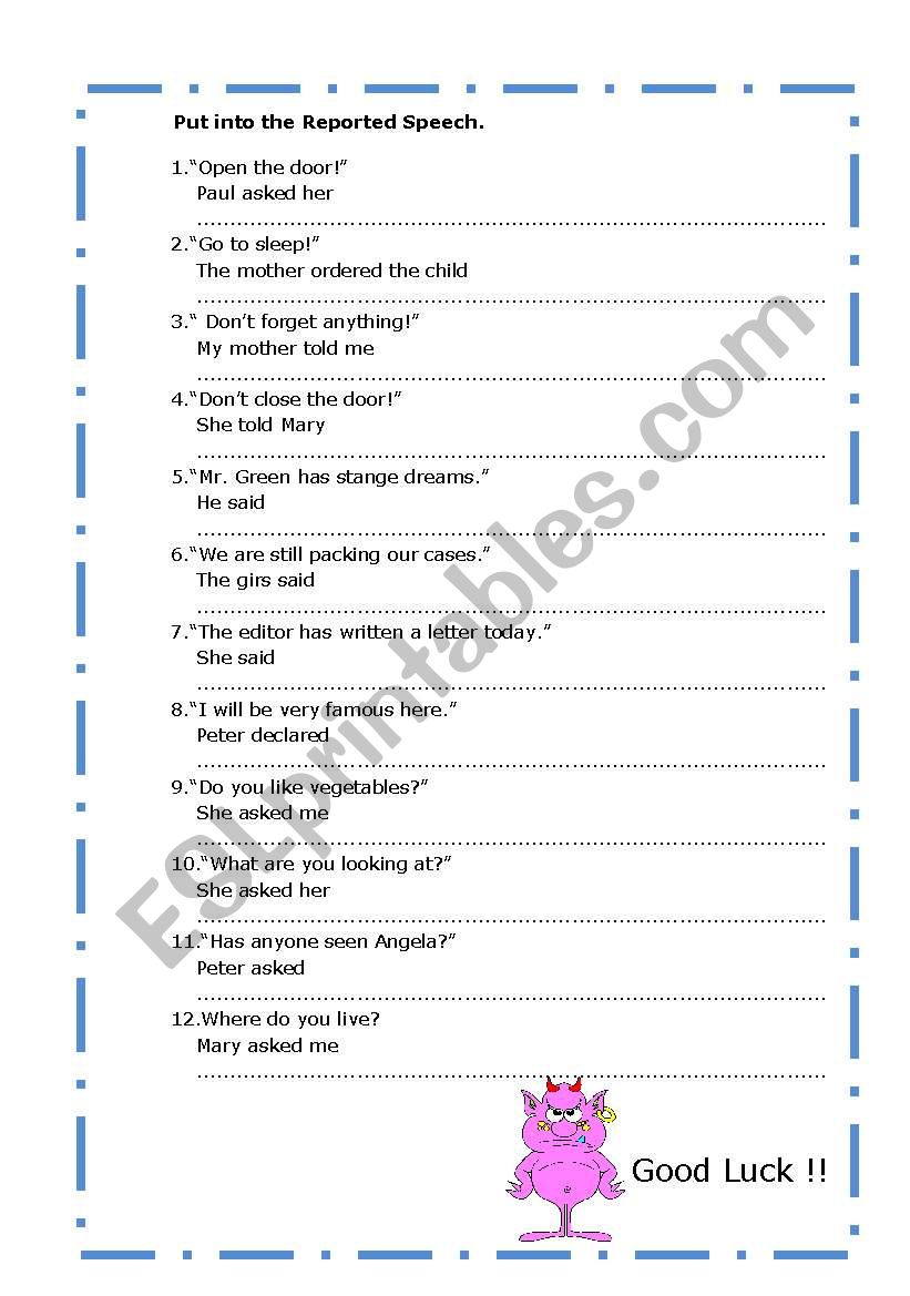 Reported speech worksheet