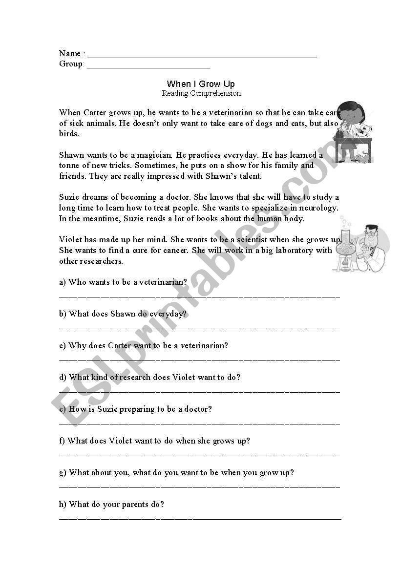 When I Grow Up worksheet