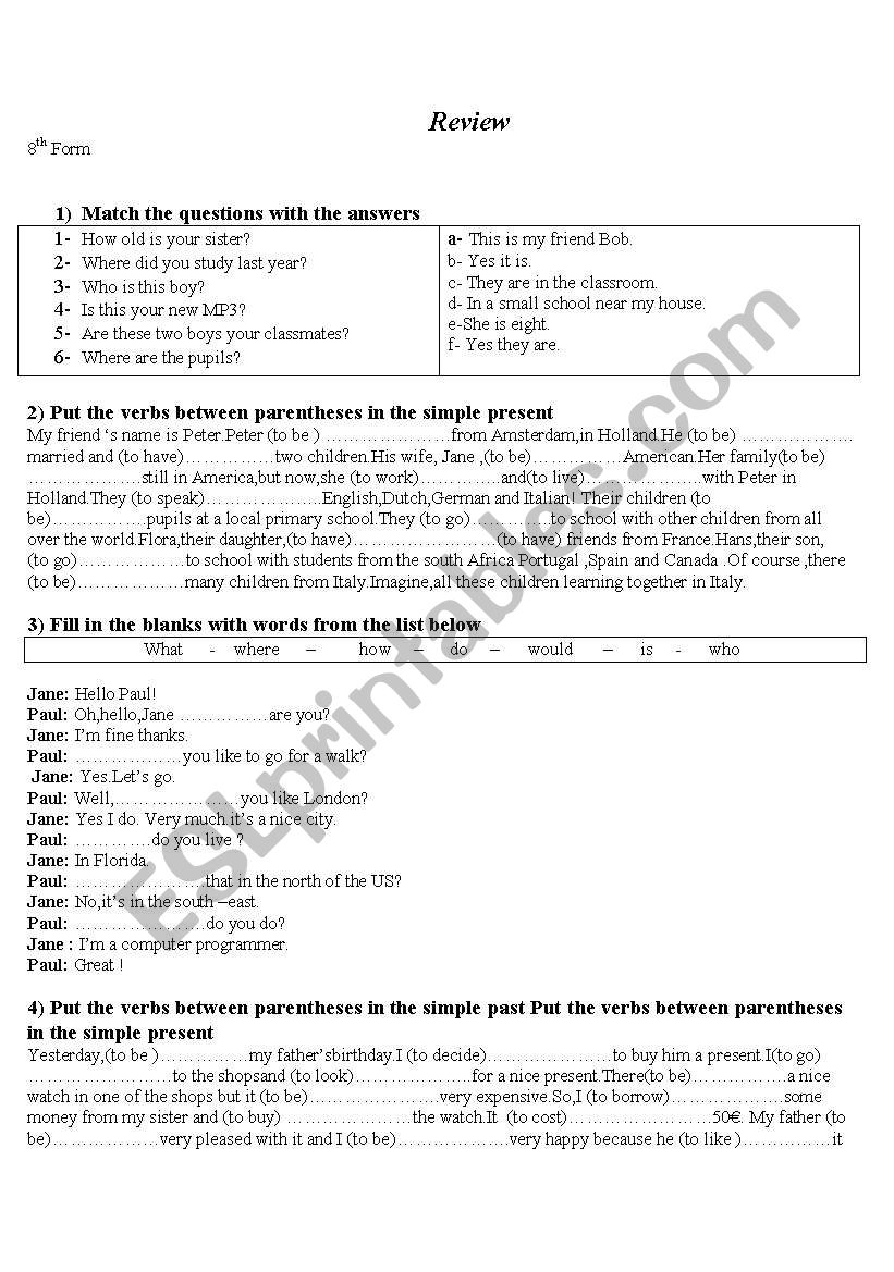 revise tenses and wh questions