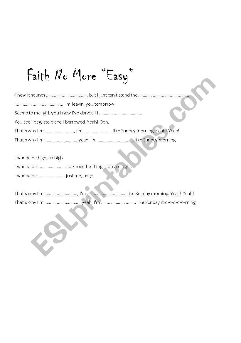 Faith No More worksheet