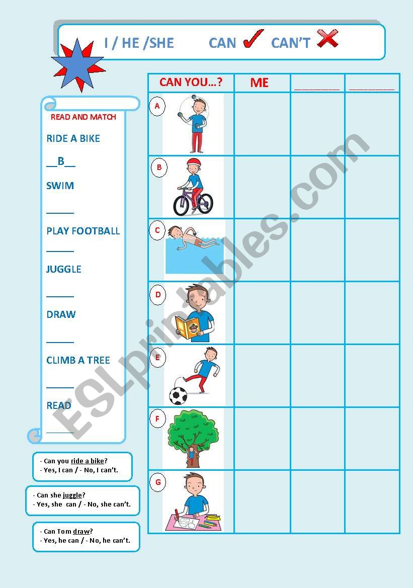 CAN CANÂ´T PAIRWORK worksheet
