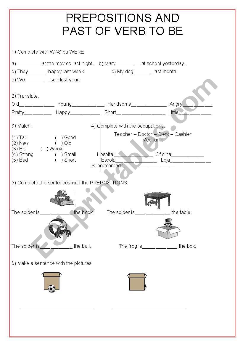 Prepositions and Verb To Be worksheet