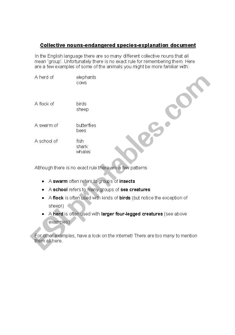 collecctive nouns worksheet