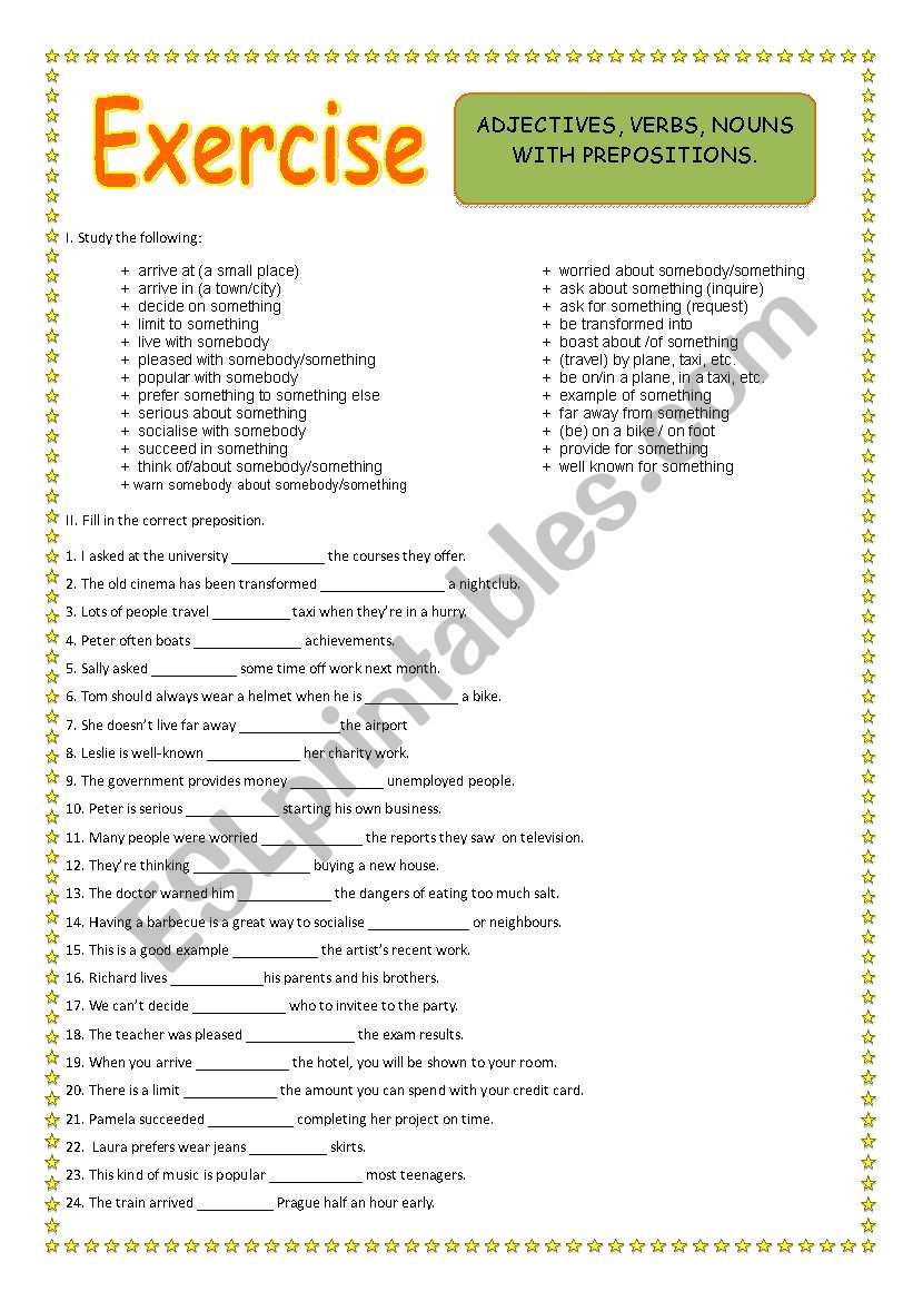 Adjectives, nouns, verbs + Prepositions