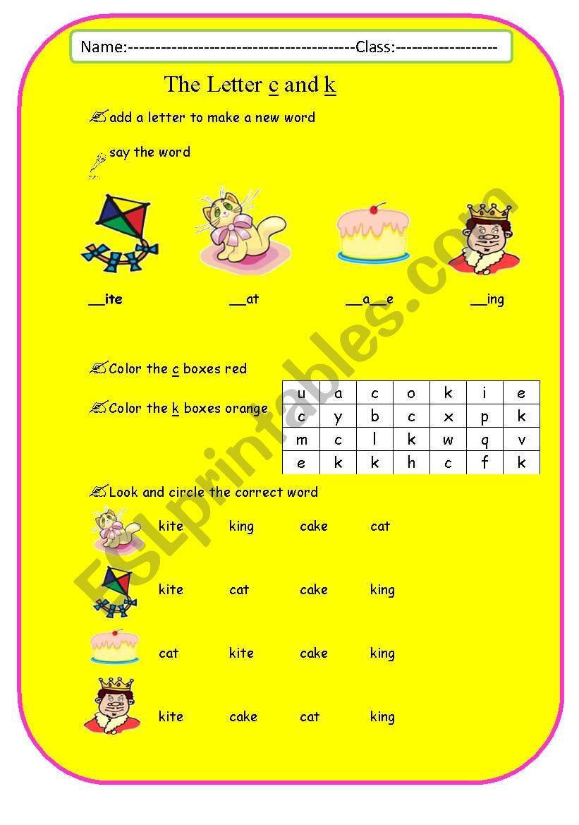 letter k and c worksheet