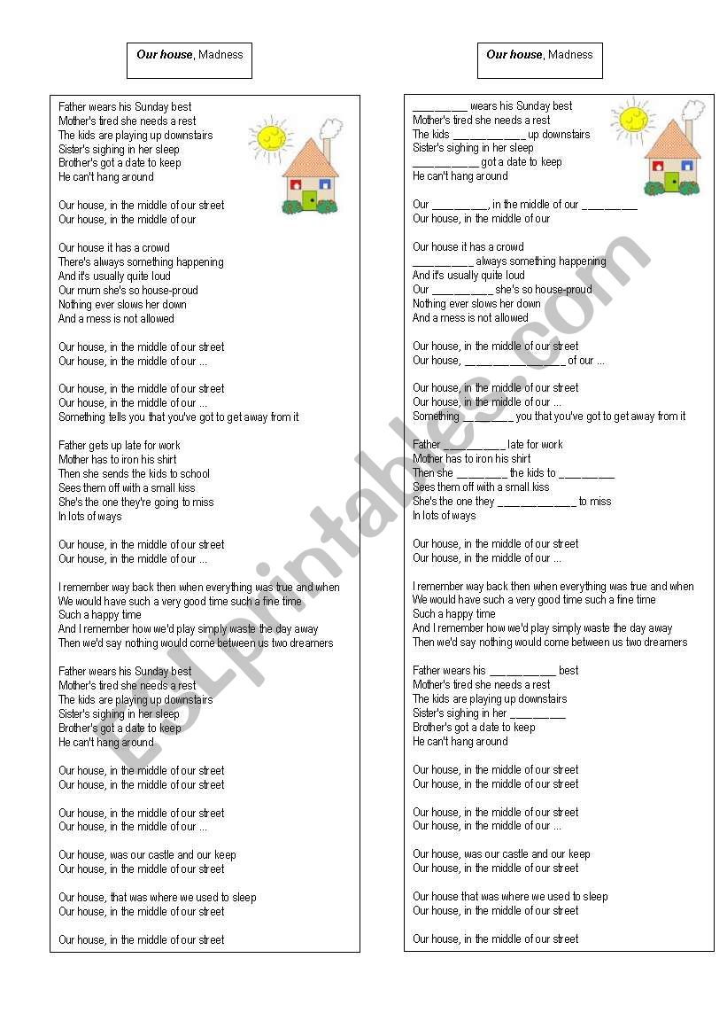 Our House, a song by Madness worksheet