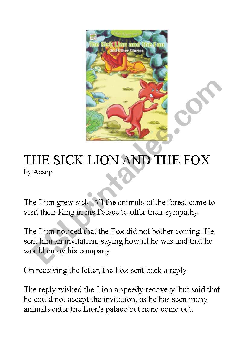 The sick lion and the fox worksheet
