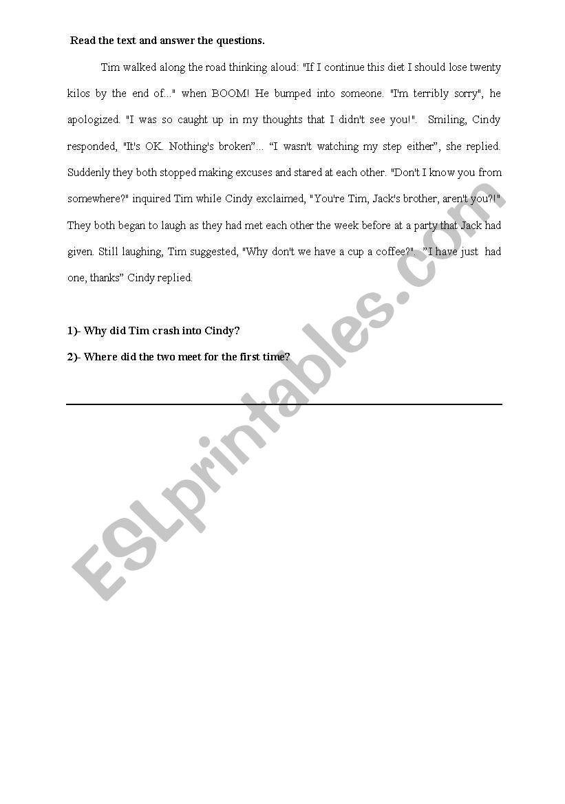 REPORTED SPEECH TEXT worksheet