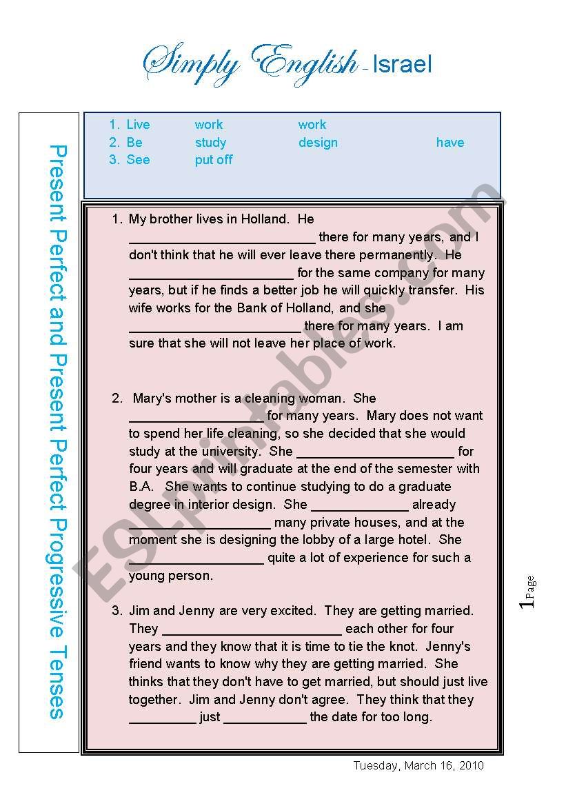 Present Perfect and Present Perfect Progressive