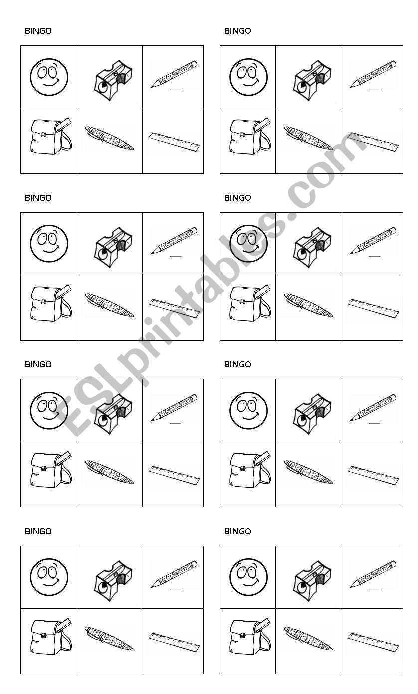 School objects Bingo worksheet