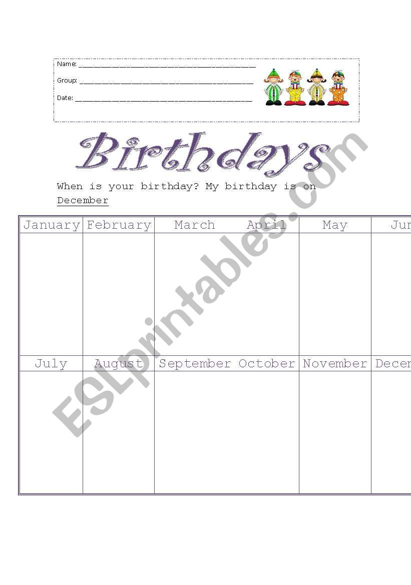 Birthdays worksheet