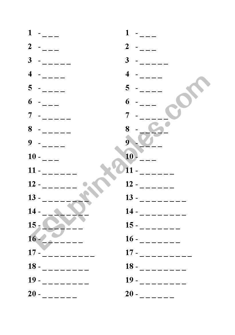 numbers worksheet