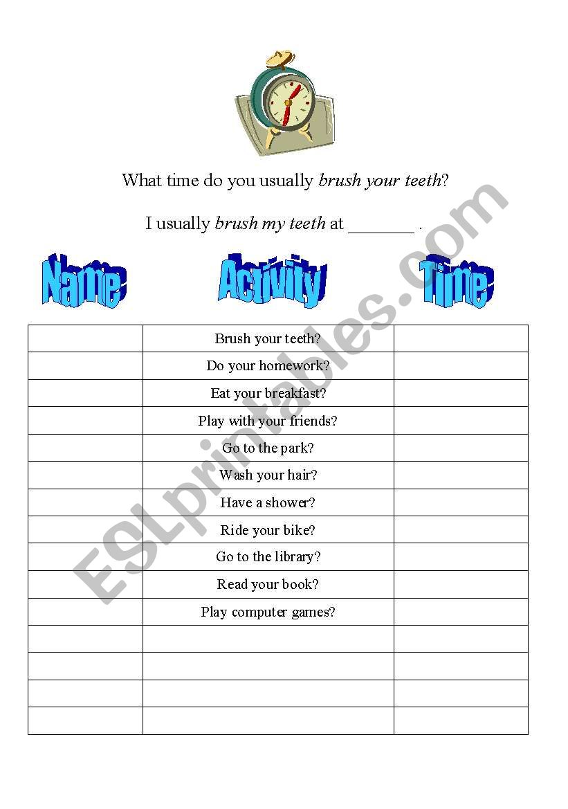 What time do you usually... worksheet