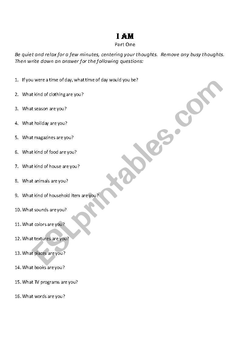 I AM poem - ESL worksheet by woohoolaur Regarding I Am Poem Worksheet