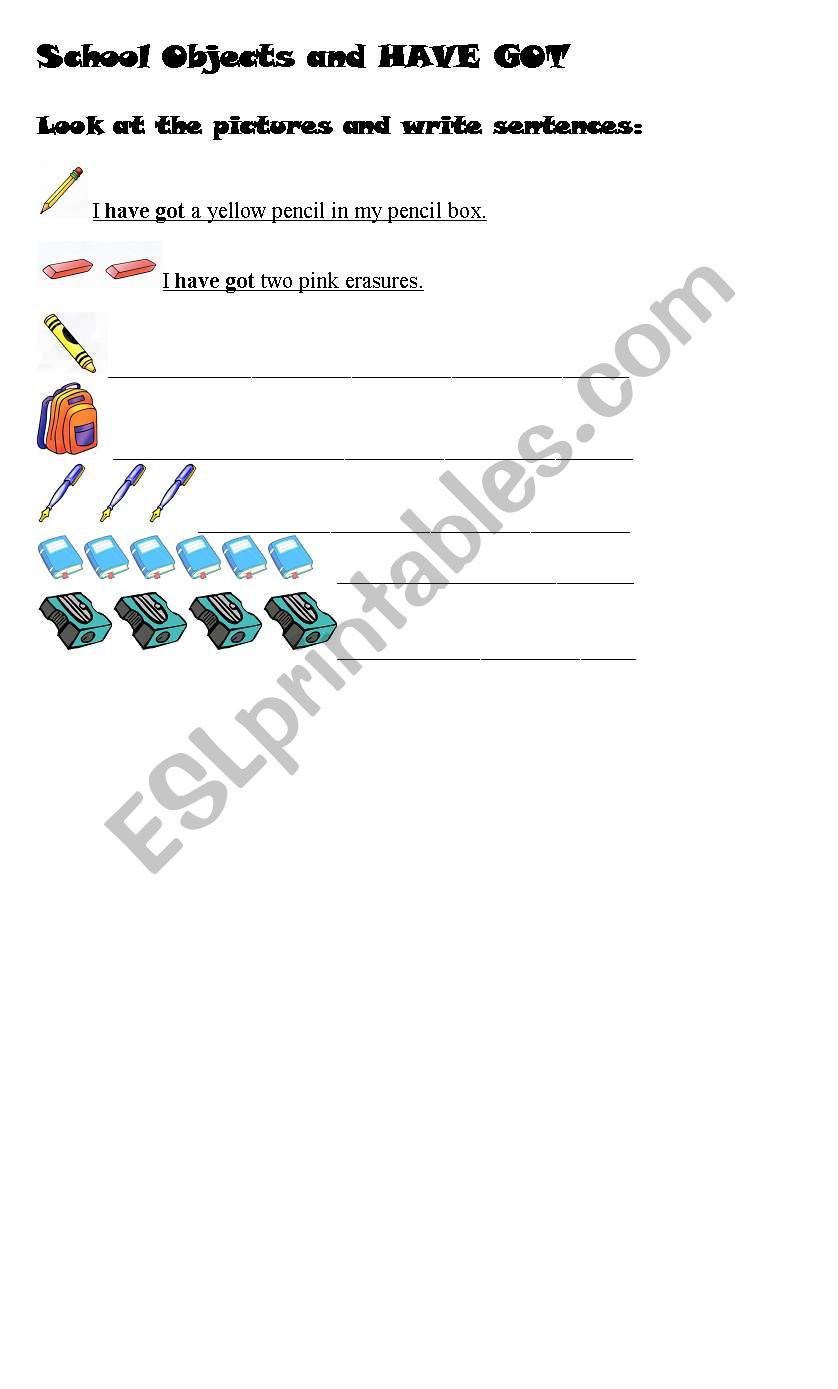 School objects and have got worksheet