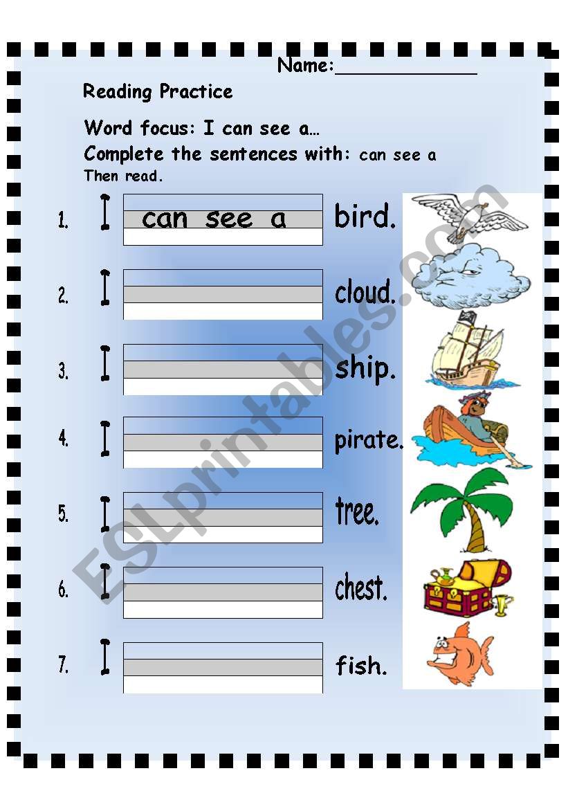 Reading and Writing  Practice:   I can see a...