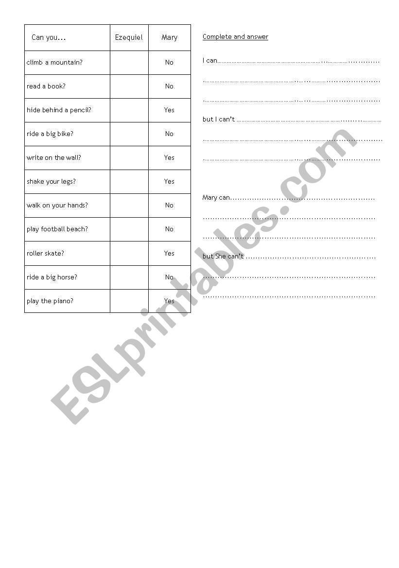 What can you do? worksheet