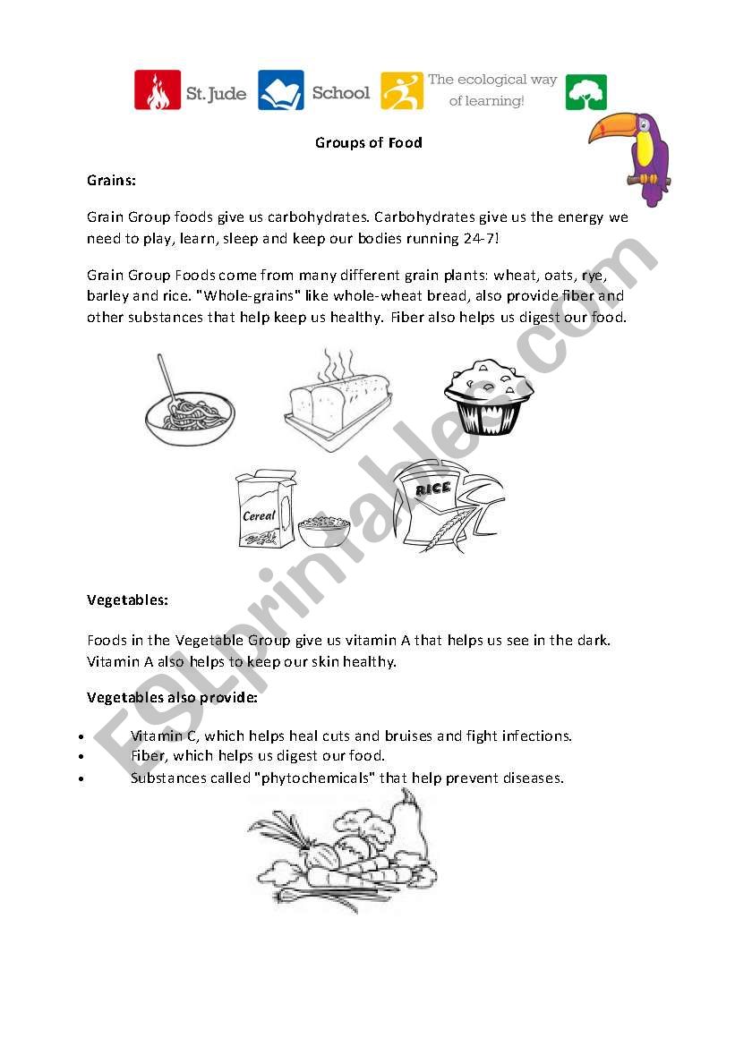 groups of food benefits worksheet