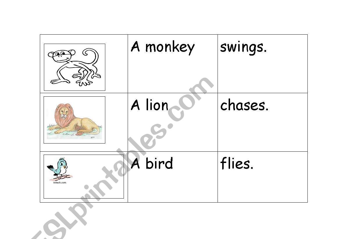 flash cards: animals action worksheet