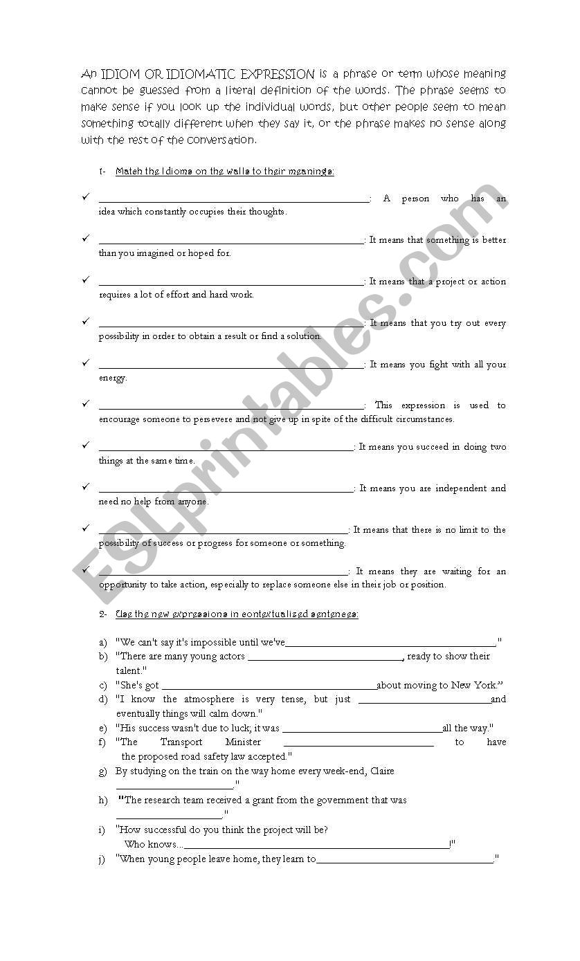Working with idioms worksheet