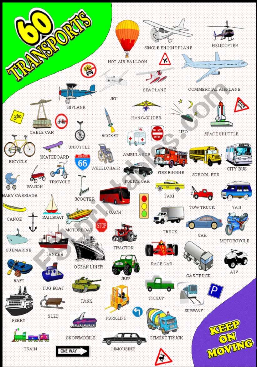 60 TRANSPORT PICTIONARY worksheet