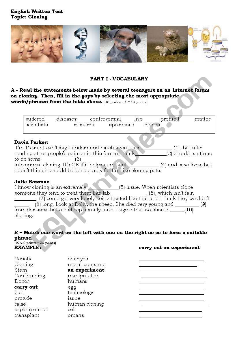 CLONING and GMOs worksheet