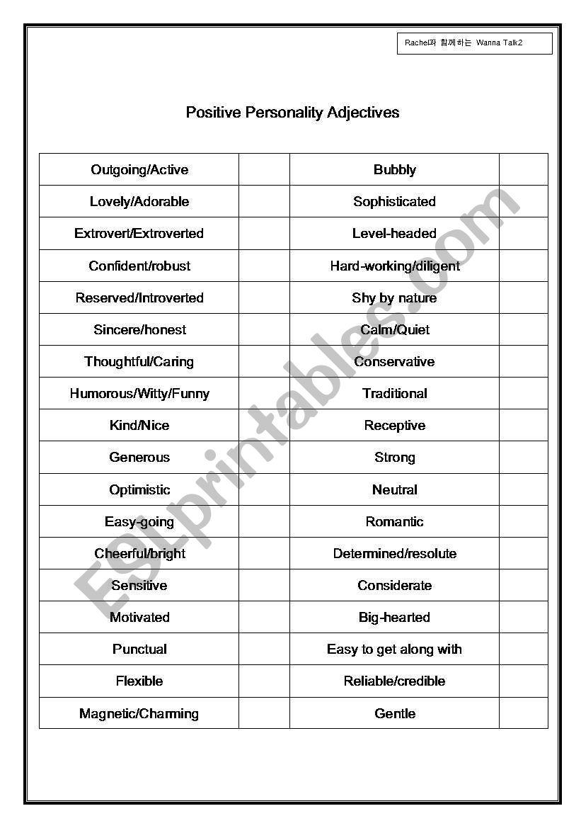 Adjectives: personality worksheet
