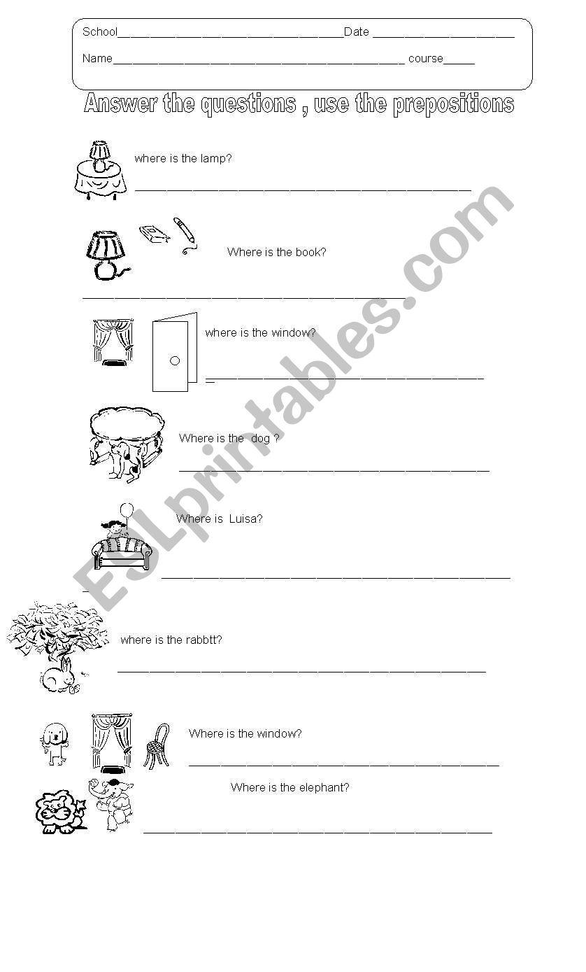 PREPOSITIONS TEST worksheet