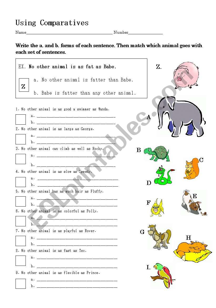 Comprehending Comparatives worksheet