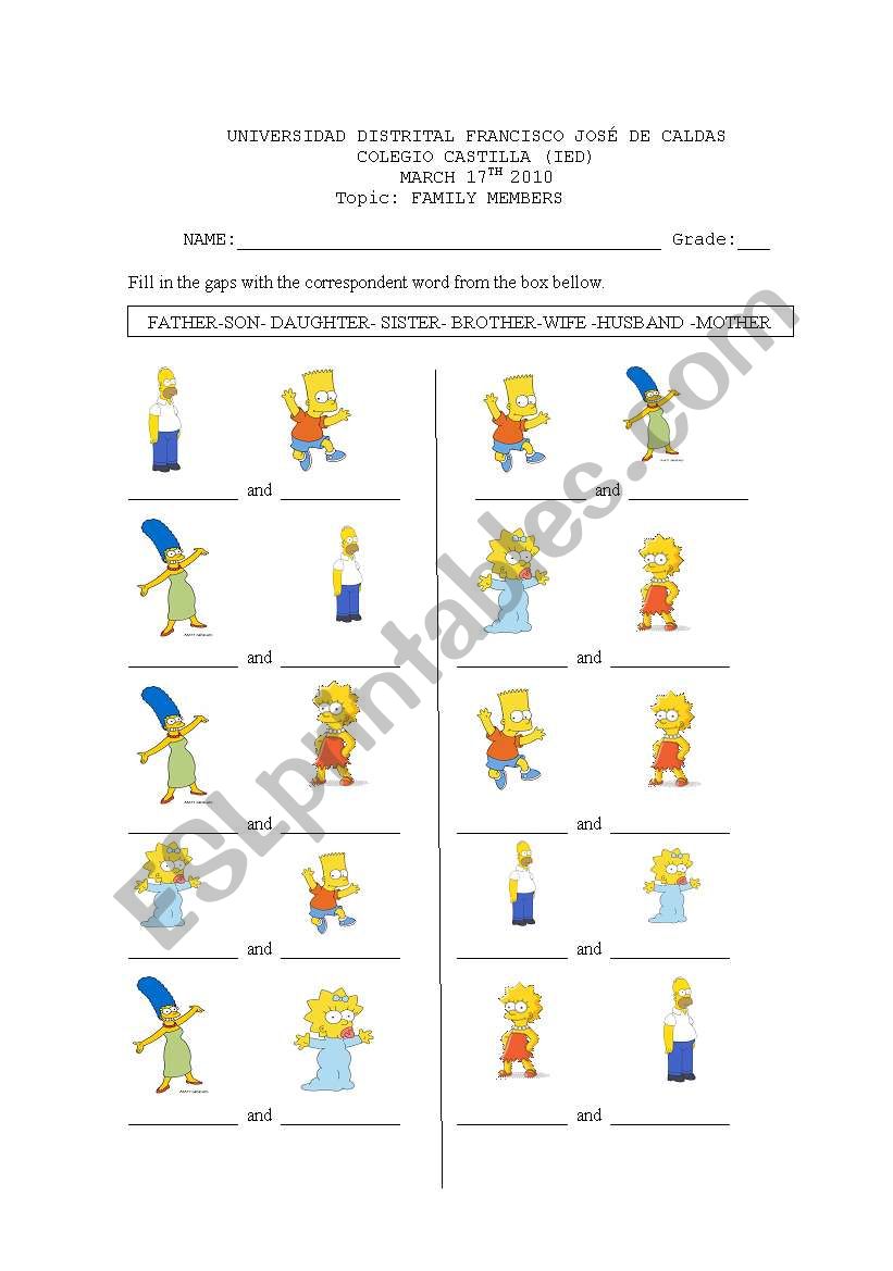 Family members worksheet