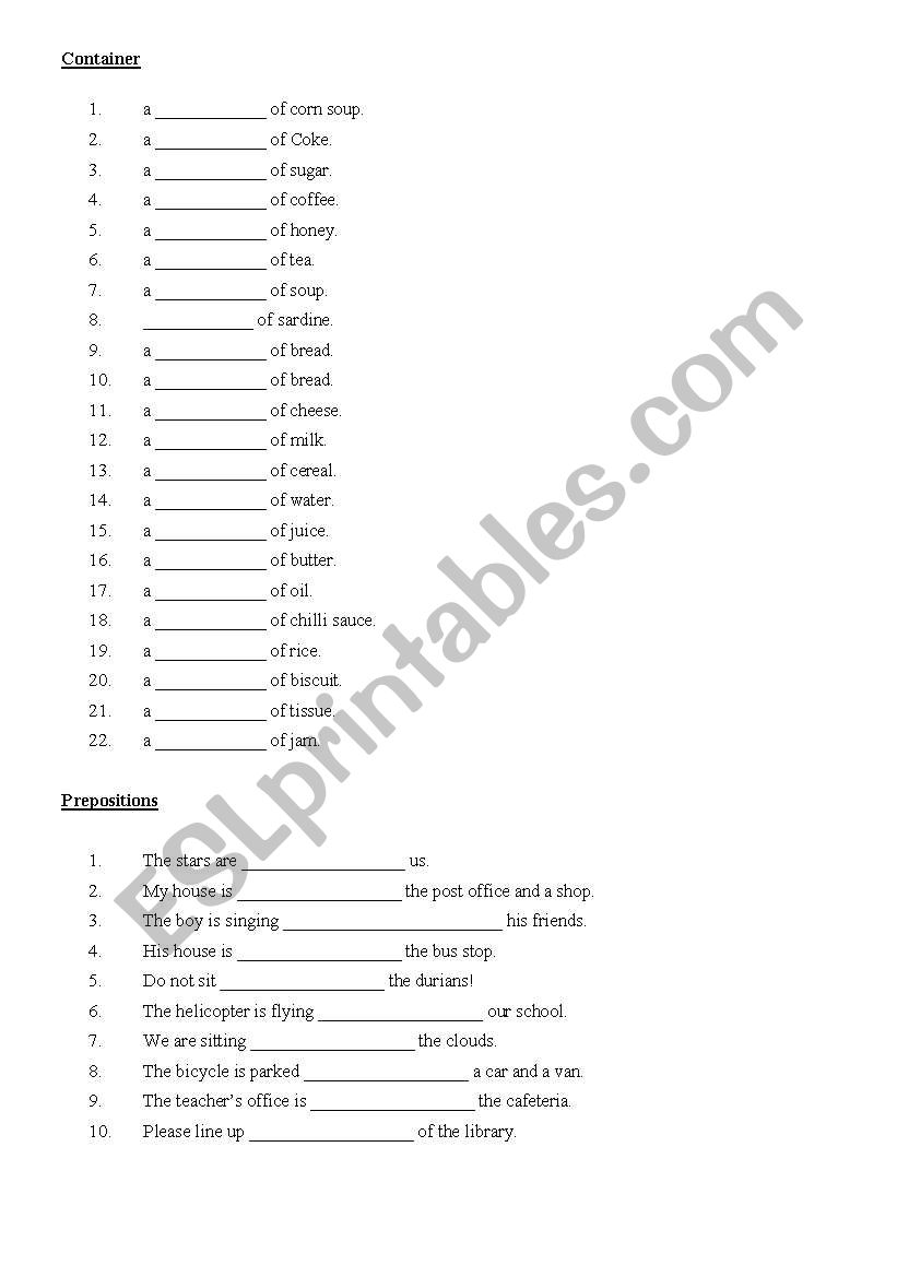 Exercises on Singular Plural and Prepositions