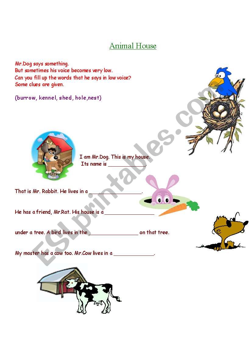 Animal Houses worksheet