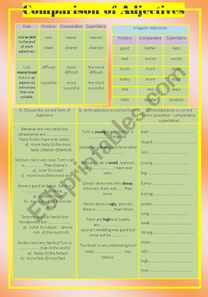 Comparison of Adjectives worksheet
