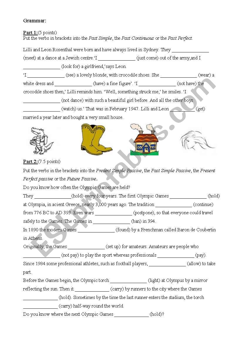 Intermediate mix grammar cloze test exercises.