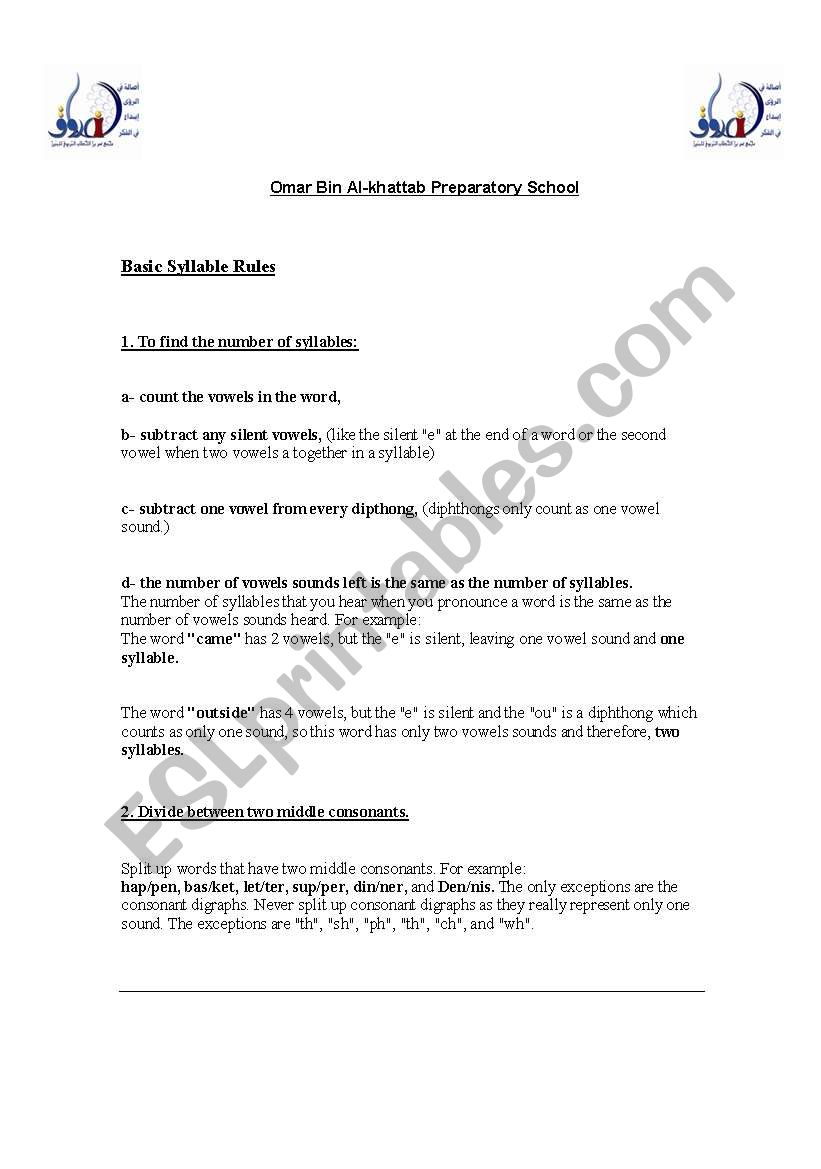 syllables worksheet