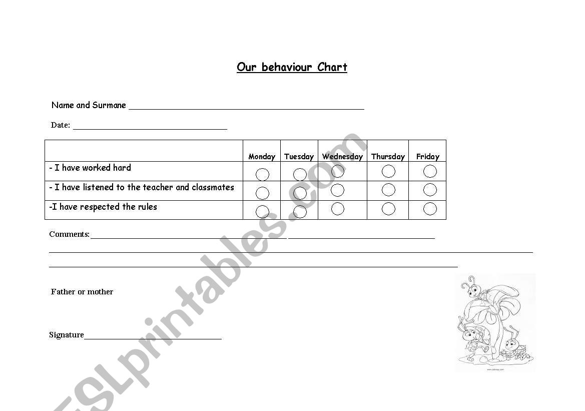 Our behaviour chart worksheet