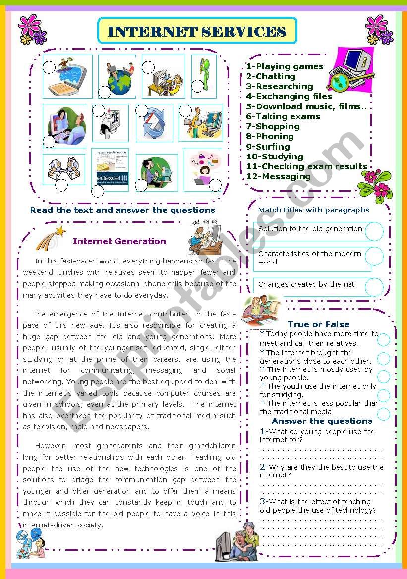 Internet  services worksheet