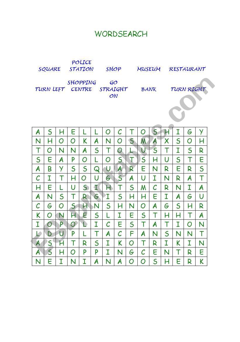 Places Word Search worksheet