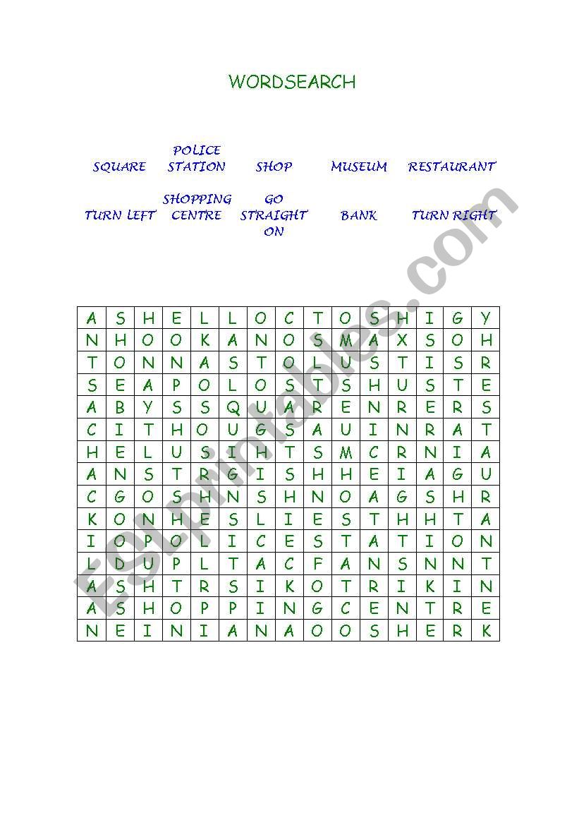 Places Word Search worksheet