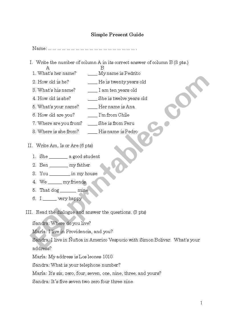 Simple Present worksheet