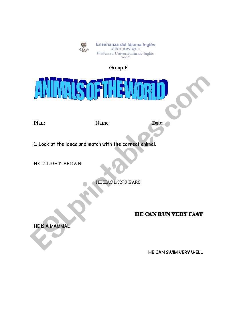 animals worksheet